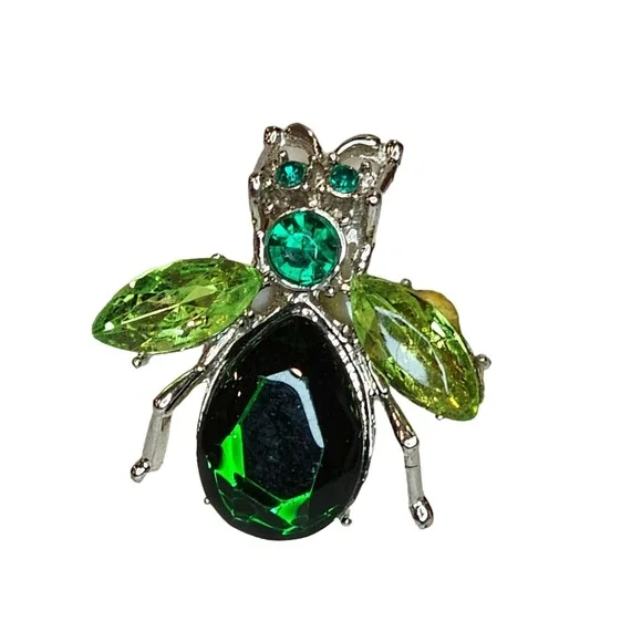 Vintage Style Beetle Chunky Cuff Bracelet Embellished Crystal Emerald Green - Picture 2 of 9